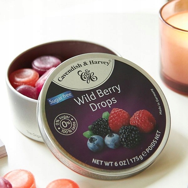 Cavendish Cukierki bez cukru LANDRYNKI Wild Berry owoce leśne Dropsy 175G w puszce