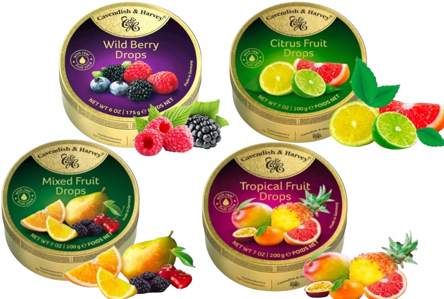 Cukierki Cavendish & Harvey Citrus Fruit Dropsy Landrynki 4 puszki tropikal