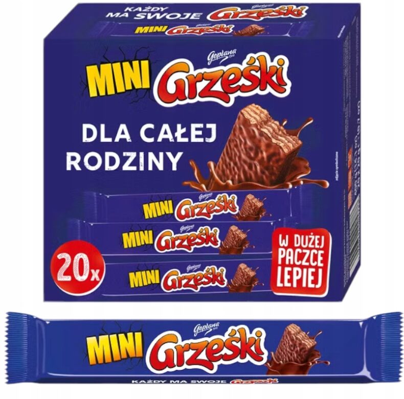 Goplana Mini Grześki Batoniki Wafelki Nadziewane Kakao W Czekoladzie 20x20g karton