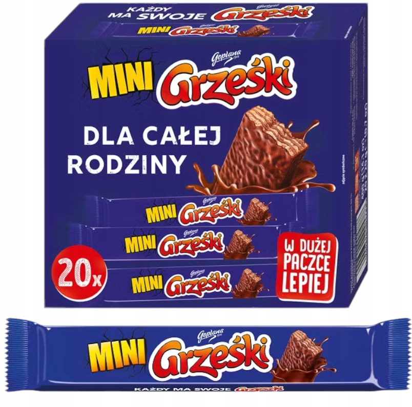 Goplana Mini Grześki Batoniki Wafelki Nadziewane Kakao W Czekoladzie 20x20g karton