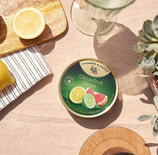 Cukierki Cavendish Harvey Citrus Fruit Drops Landrynki Cytrusowe 200g DE w puszce