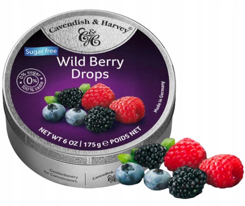 Cavendish Cukierki bez cukru LANDRYNKI Wild Berry owoce leśne Dropsy 175G w puszce