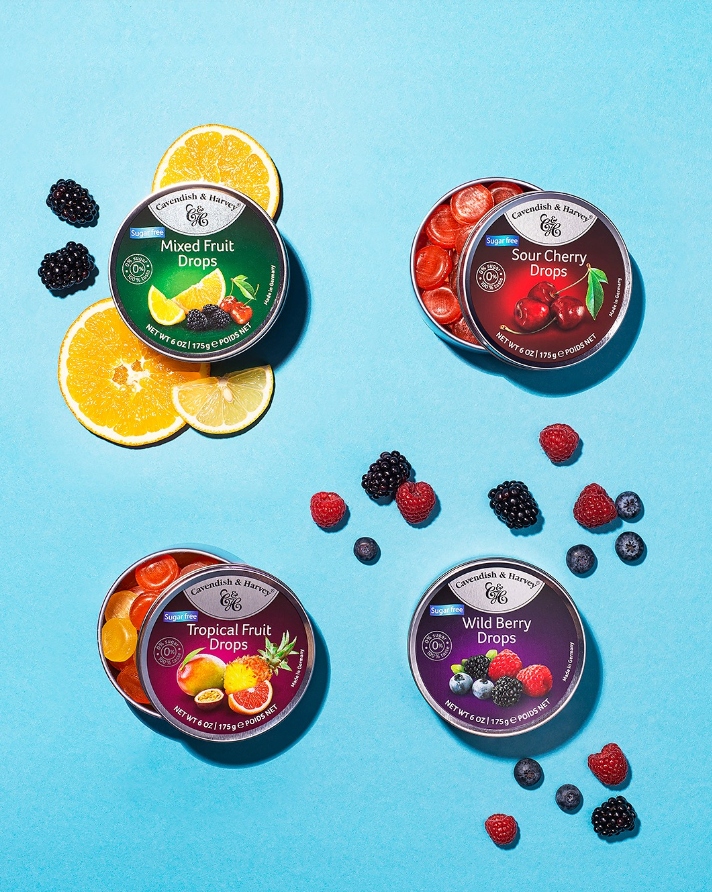 Cukierki Bez Cukru Tropical Fruit Cavendish w puszce 175g landrynki