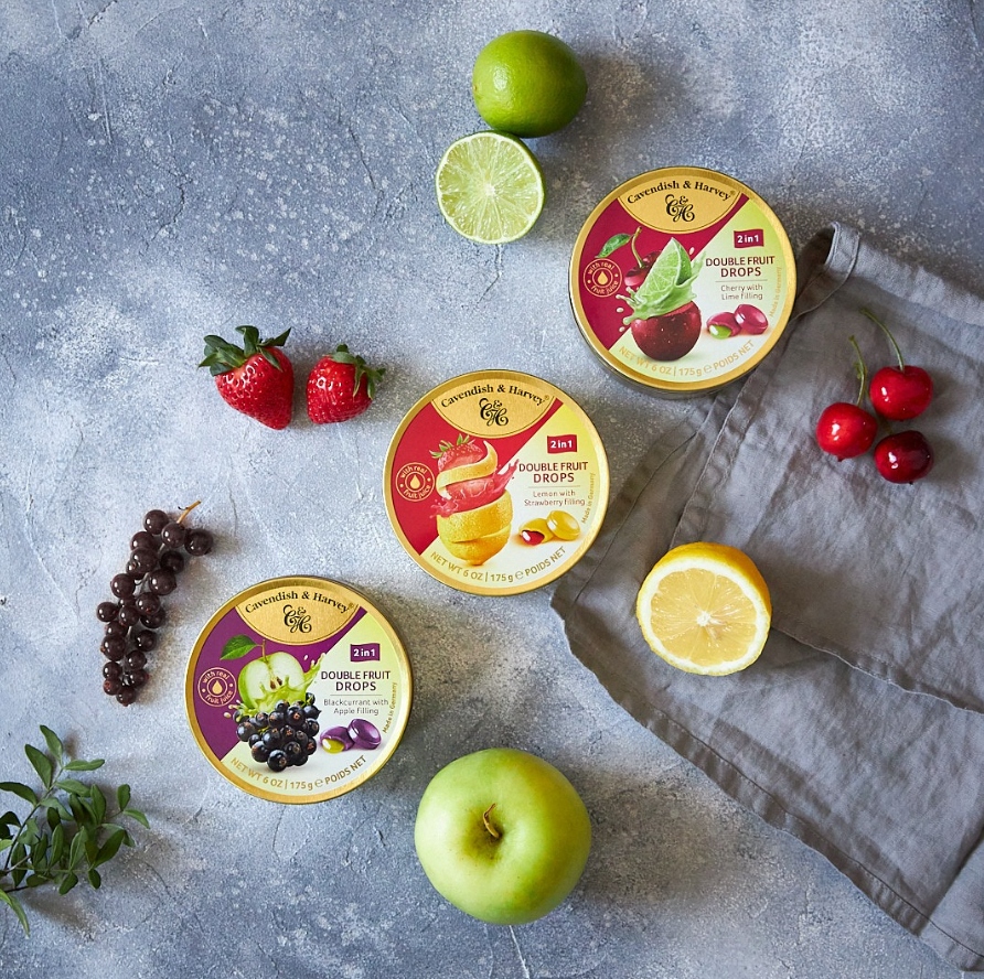 Cukierki Cavendish Drops Cytryna Truskawka Landrynki Nadziewane 175g DE