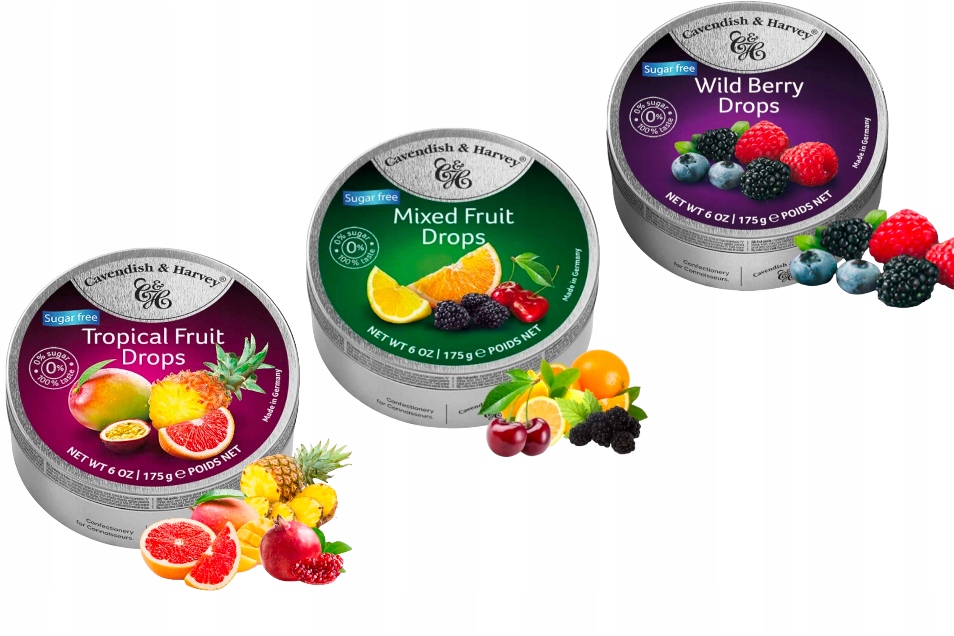 Cukierki Bez Cukru Tropical Fruit Cavendish w puszce 175g landrynki