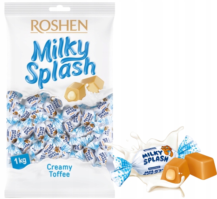 Roshen Milky Splash Cukierki Toffi nadzieniem mlecznym dla dzieci Mleka 1kg