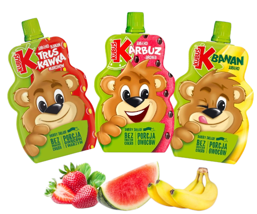 Kubuś Zestaw Musy Truskawka Arbuz Banan Mus Bez cukru Dla Dzieci 3x100g