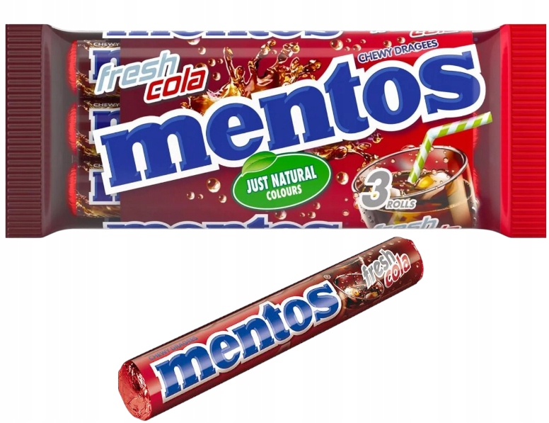 Mentos Draże Cukierki Fresh Cola Gumy Rozpuszczalne Wegańskie Coli 3x37,5g dropsy