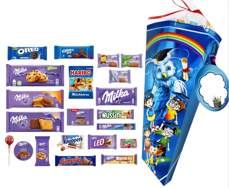 Róg obfitości Milka Tyta na rozpoczęcie roku SZKOLNGO PIRWSZOKLASISTY PRZEDSZKOLAKA 60 cm