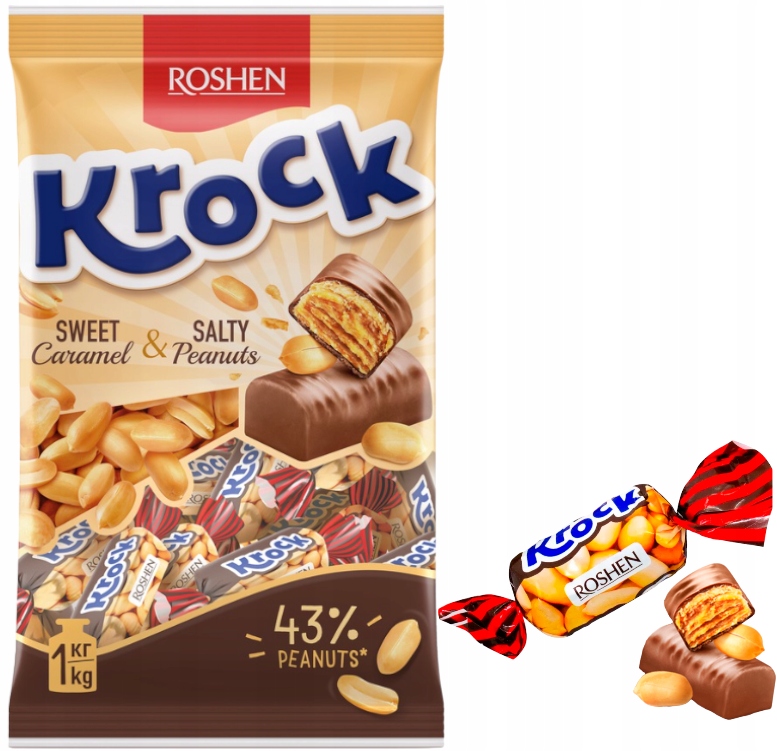 Roshen Krock Cukierki Karmelowe z orzechami Nadziewane Orzechy Karmel 1kg na wagę