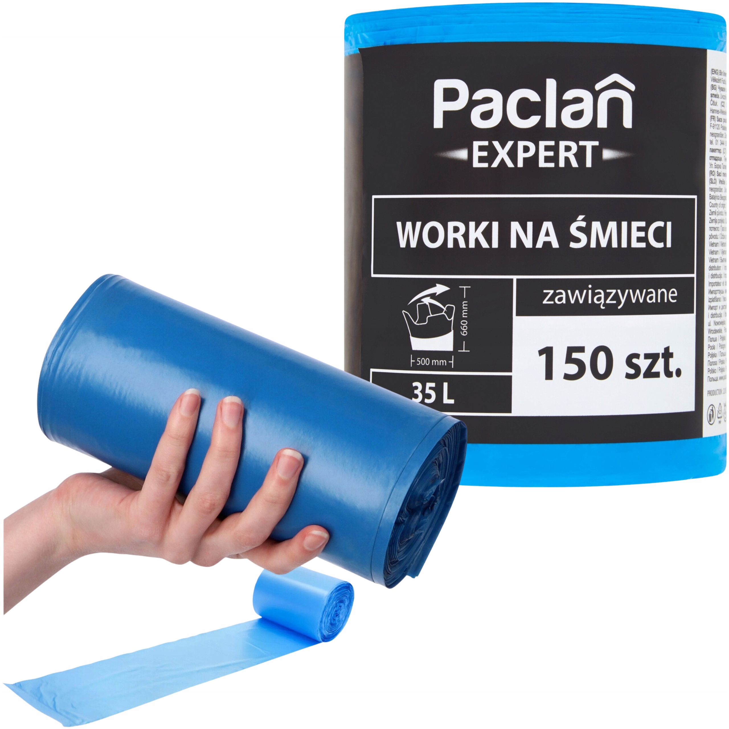 Paclan Expert Worki Na Śmieci Niebieskie Uniwersalne Zawiązywane 35l 150szt