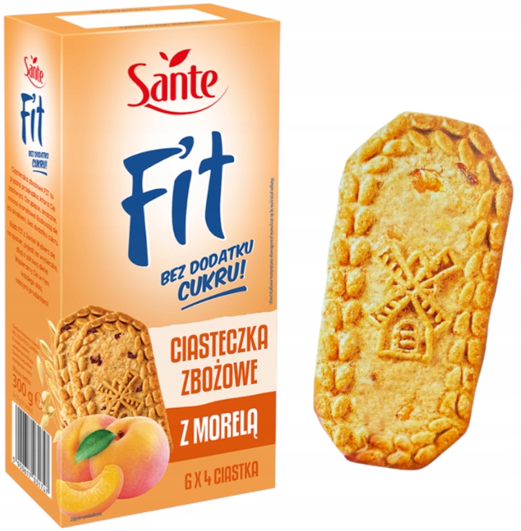 Sante Fit Ciastka Zbożowe Owocowe Z Morelą Kruche Morelowe Bez Cukru 300g cukrzyków DiABETKÓW