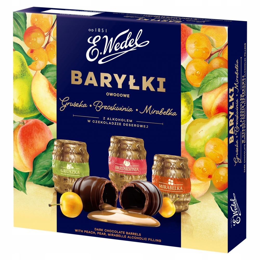 E.Wedel Baryłki Owocowe Gruszka Z Alkoholem W Czekoladzie Deserowa Mix 200g bombonierka prezent święta