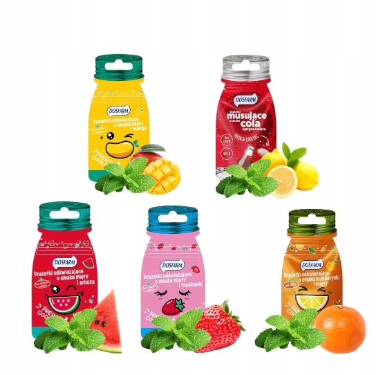 Dosfarm Drażetki Odświeżające Owocowe bez cukru mango Cukierki 16g diabetyków cukrzyków