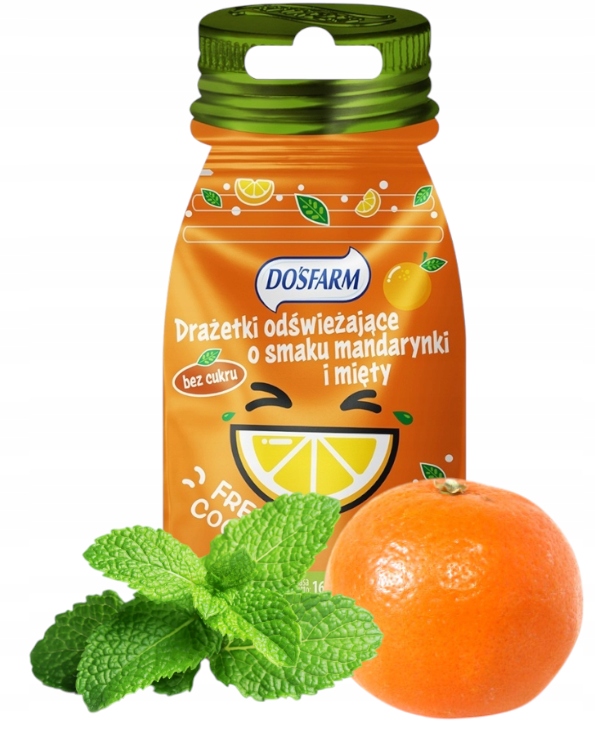Dosfarm Drażetki Odświeżające Owocowe bez cukru mango Cukierki 16g diabetyków cukrzyków