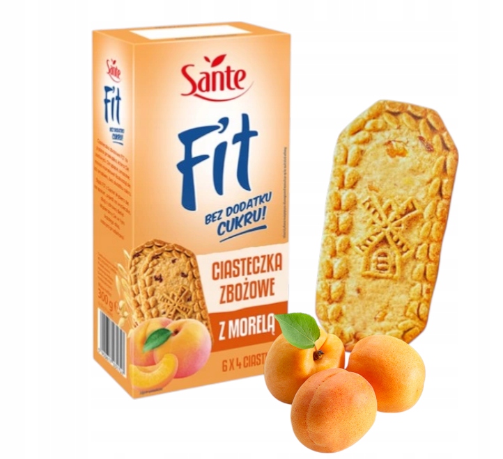 Sante Fit Ciastka Zbożowe Owocowe Z Morelą Kruche Morelowe Bez Cukru 300g cukrzyków DiABETKÓW