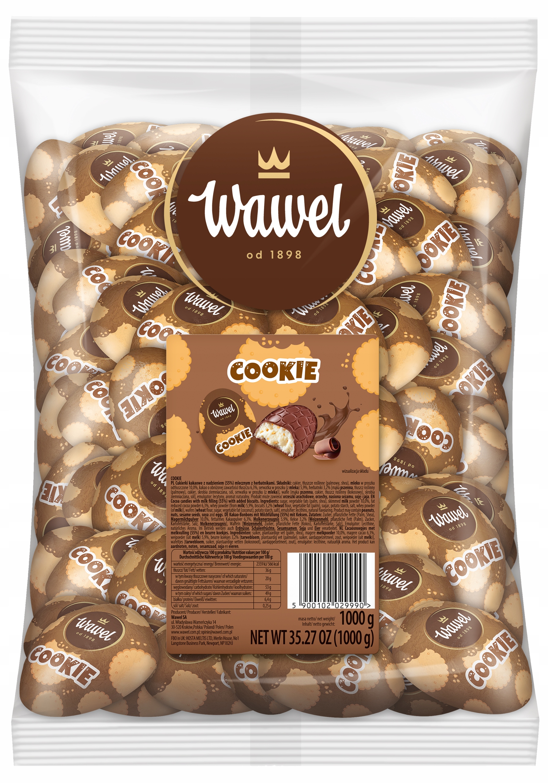 Wawel Cookie Cukierki Kakaowe z Herbatnikami Nadziewane Czekoladki 1kg ŚWIĘTA MIKOŁAJ CHOINKĘ