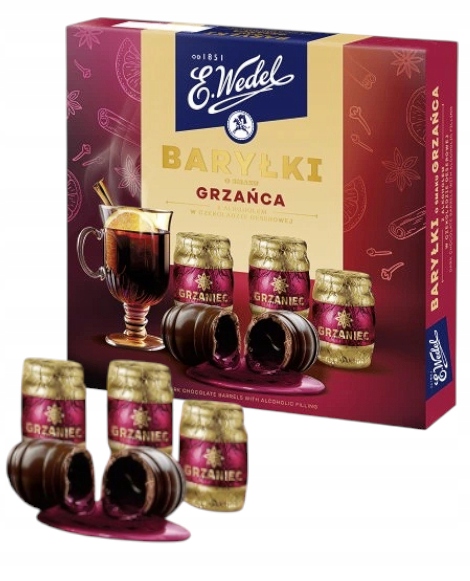 E.Wedel Baryłki Grzaniec z Alkoholem w Czekoladzie Deserowej Pralinki 200g