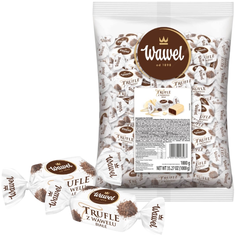 Wawel Trufle Białe Cukierki Kakaowe Rumowe W Czekoladzie Białej Z Rumem 1kg święta mikołaj