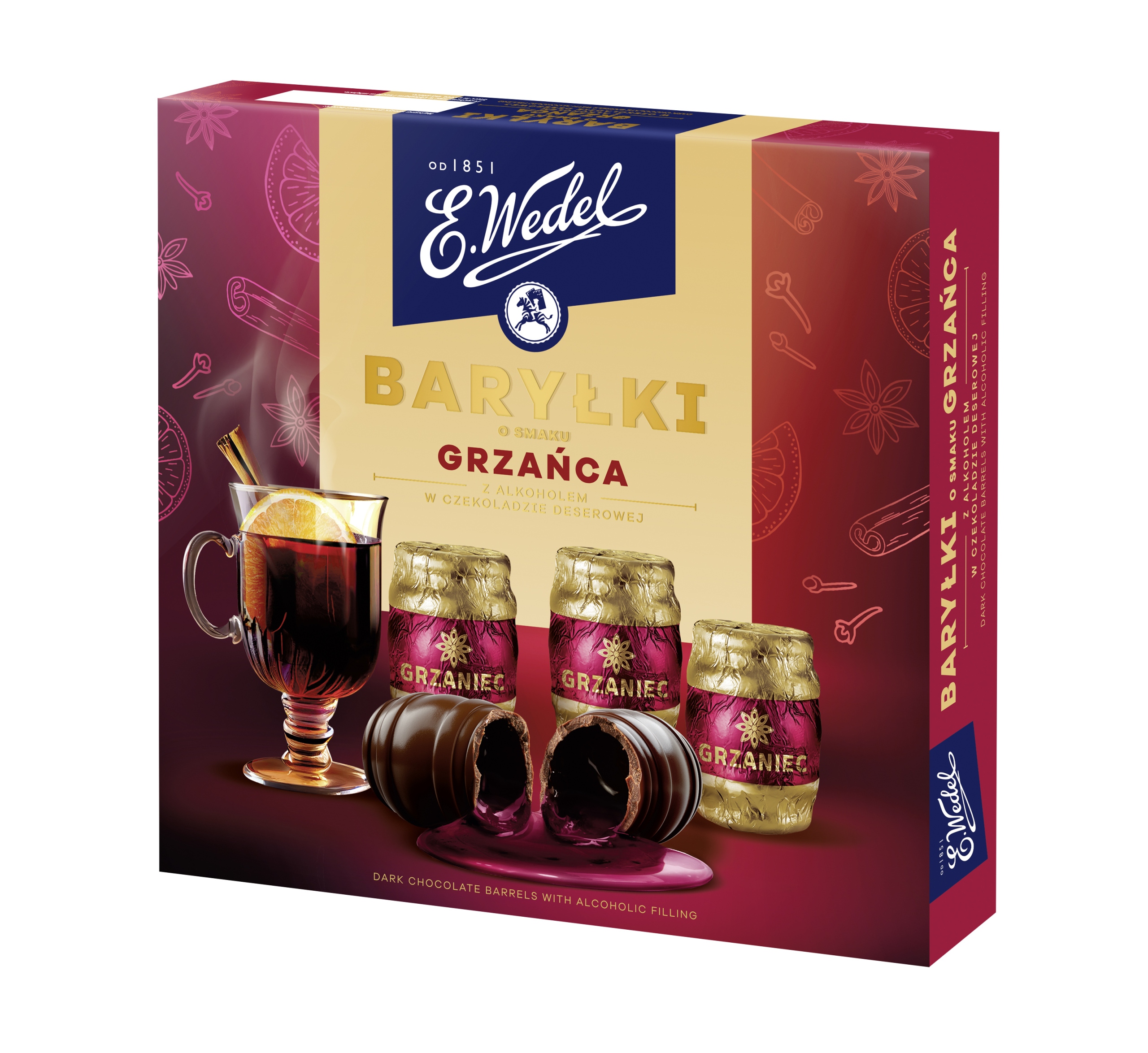 E.Wedel Baryłki Grzaniec z Alkoholem w Czekoladzie Deserowej Pralinki 200g