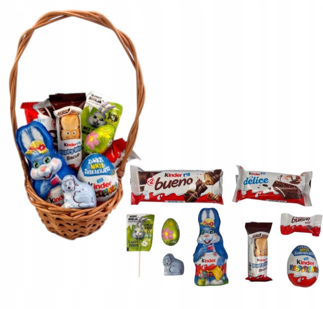 Zestaw Wielkanocny koszyk Kinder Jajko Królik 55g Słodycze Święta Wielkanoc