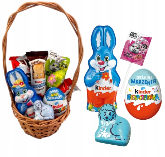Zestaw Wielkanocny koszyk Kinder Jajko Królik 55g Słodycze Święta Wielkanoc