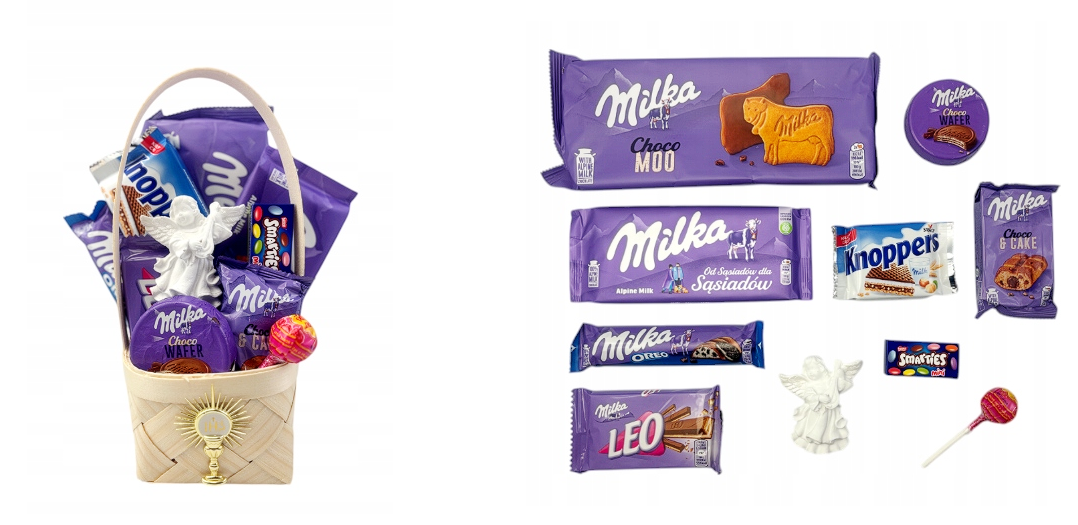Kosz Prezentowy Zestaw Milka na Prezent Komunia komunię dziecka komunijnego prezent