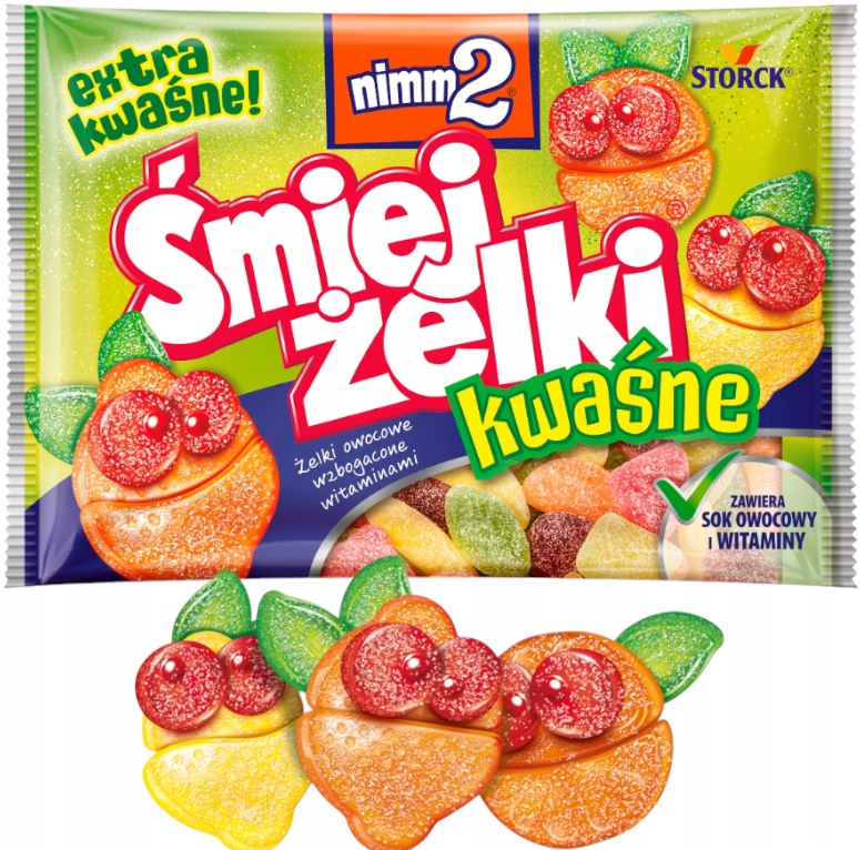 Storck Nimm2 Śmiej Żelki Kwaśne Owocowe dla dzieci Z Witaminami 100g