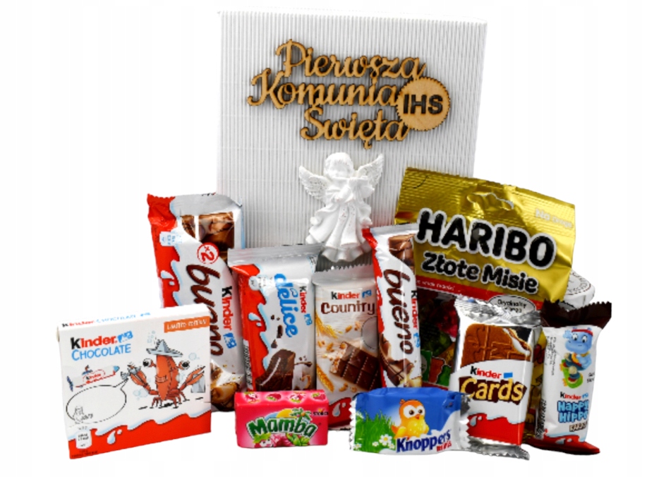 Zestaw Prezentowy Kinder pudełko aniołek Słodycze Komunia Święta pamiątka komunię