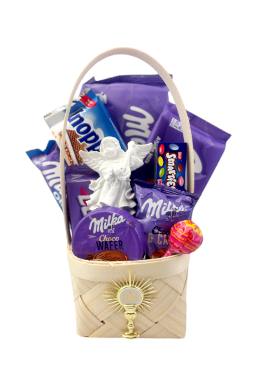 Kosz Prezentowy Zestaw Milka na Prezent Komunia komunię dziecka komunijnego prezent